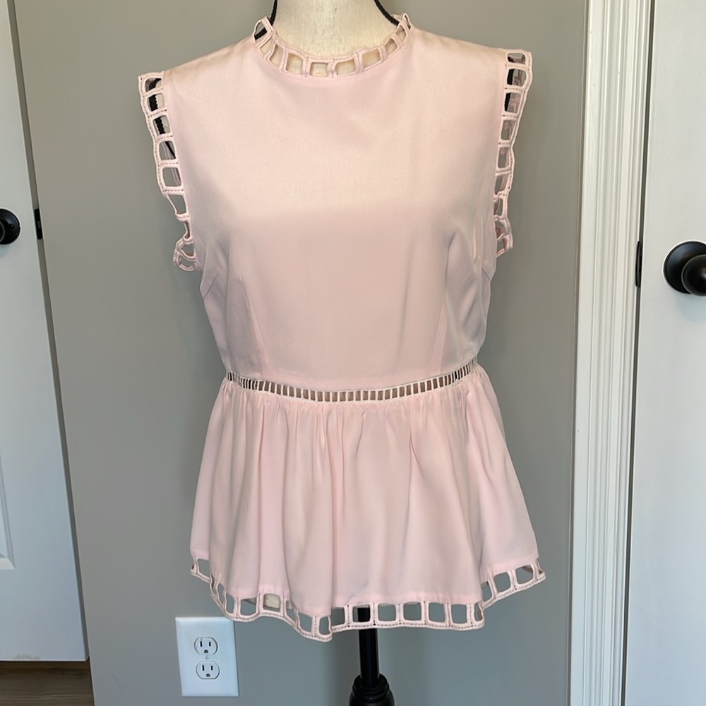 Cynthia Rowley Sleeveless Pink Silk Peplum Blouse Size Large - Picture 2 of 12